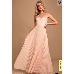 Lulus Blush Pink Lace Pleated Maxi Dress